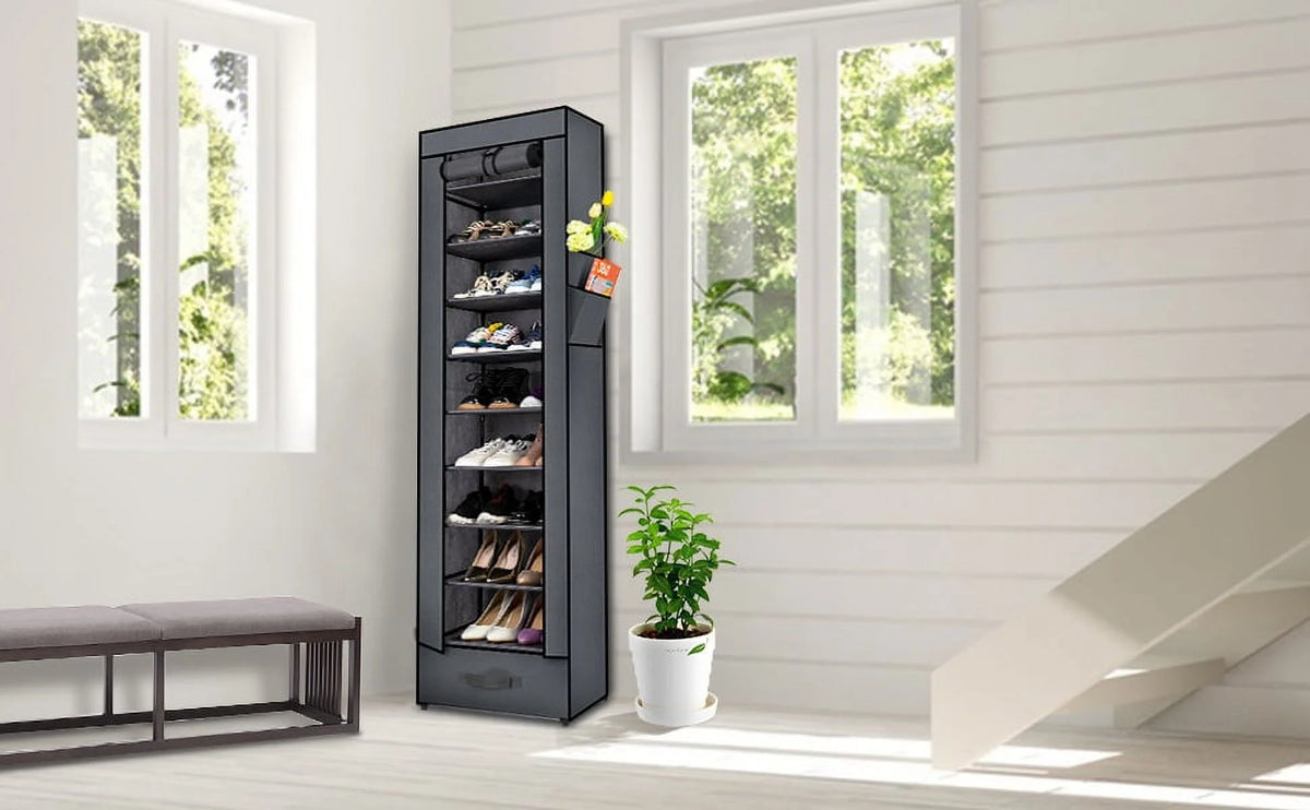10 Tier Grey Shoe Rack with Storage Box T380771