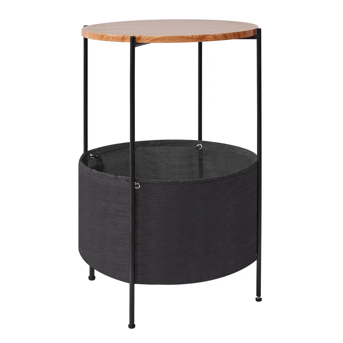 Round Wood Bedside Table with Storage Basket H327