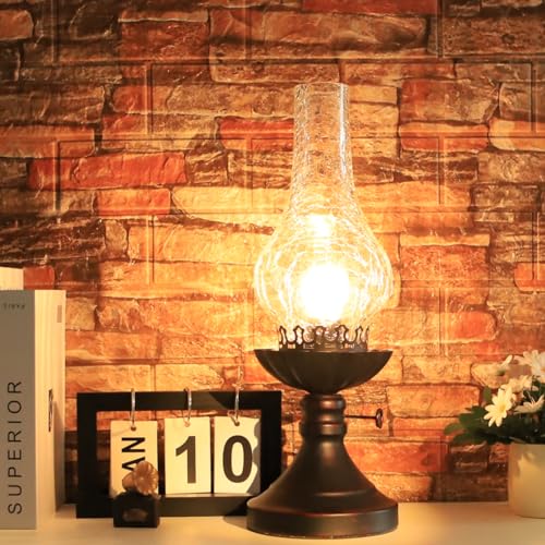 Rustic Retro Bedside Table Lamp with Glass Lampshade X55052