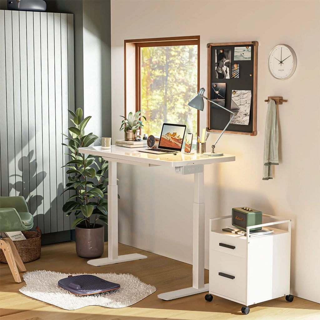 White Glass Tabletop Standing Desk V33496