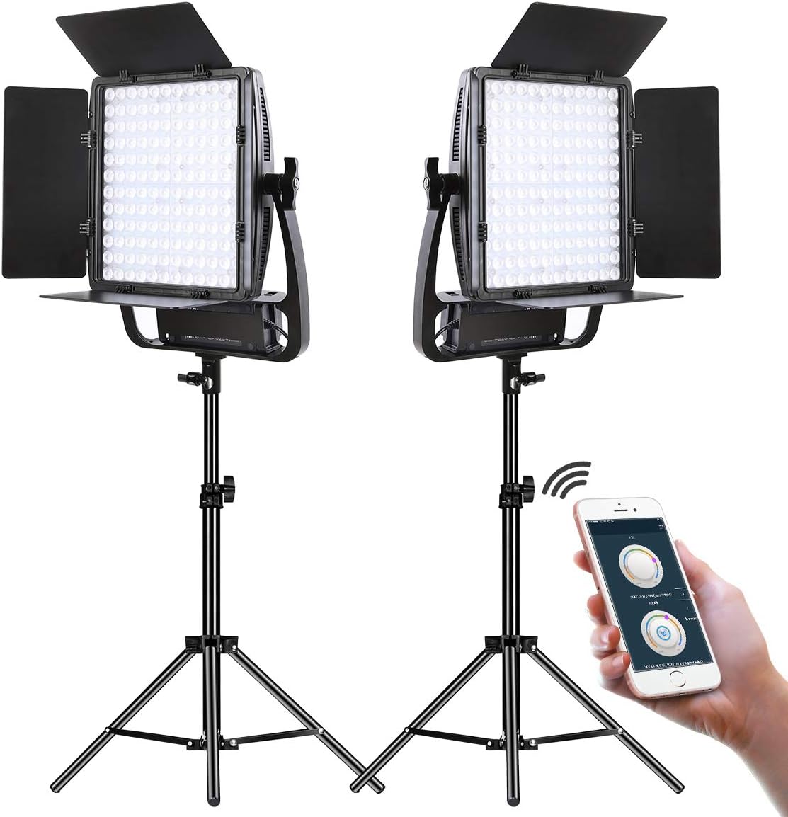 2 Packs Dimmable Bi-Color LED Video Lighting Kits with APP Control, 50W Optical Lens Variable 3200K~5600K, CRI 97+ LED Panel Light L63450