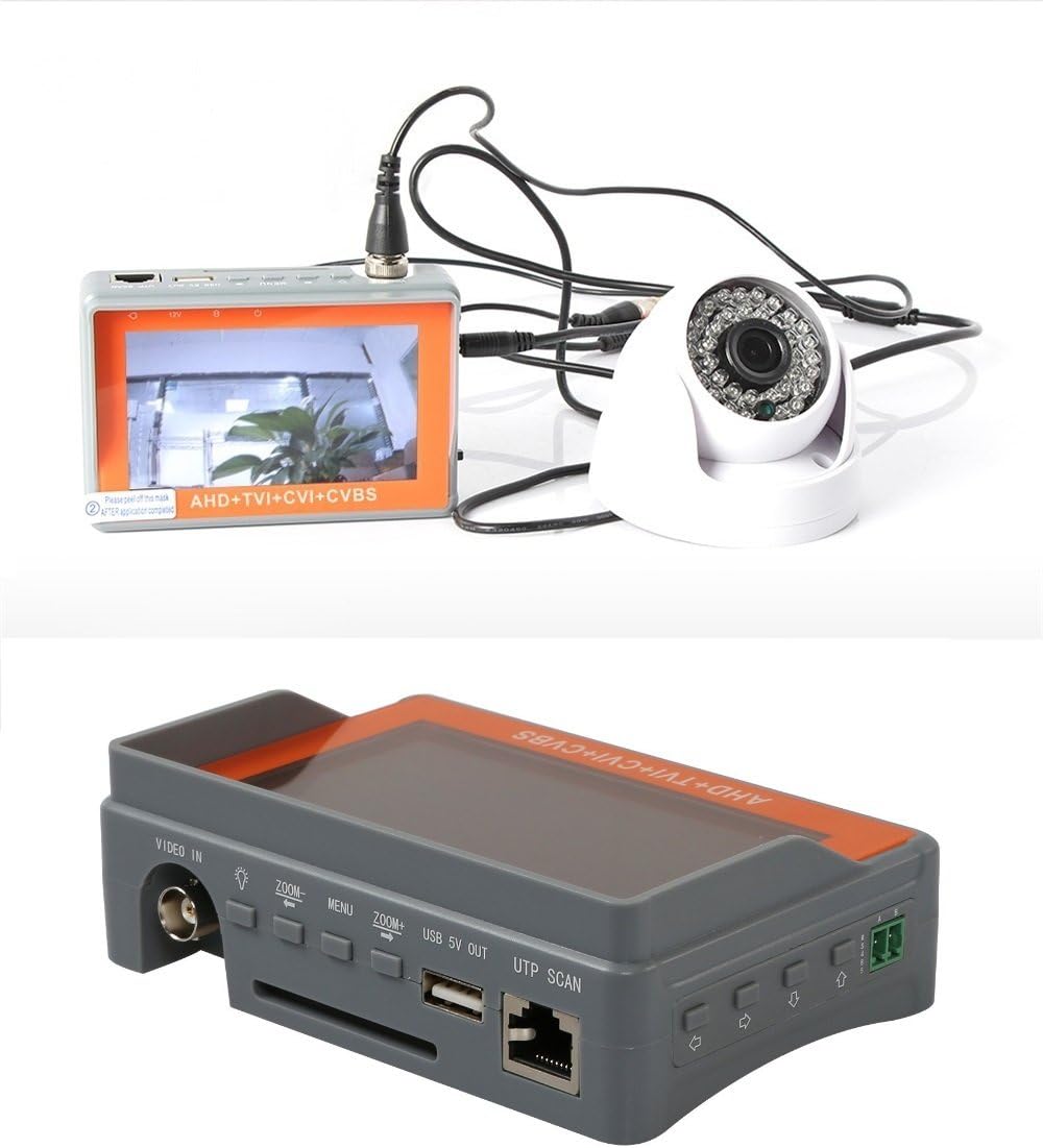 4 in 1 CCTV Tester for 1080P/5.0 Megapixel AHD, TVI, CVI, CVBS Security Camera, 4.3 inch LCD Monitor, 12V 1A DC Power Out, PTZ/Audio Tester T7635