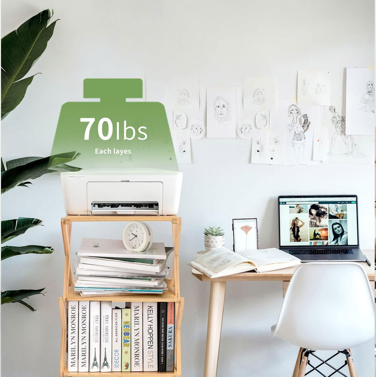 Bamboo 3-Tier Rolling Printer Cart with Storage J756957