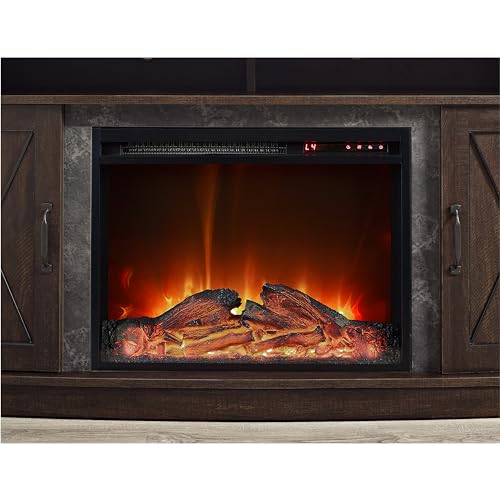 Espresso Fireplace TV Stand with Electric Fireplace Insert Heater R415