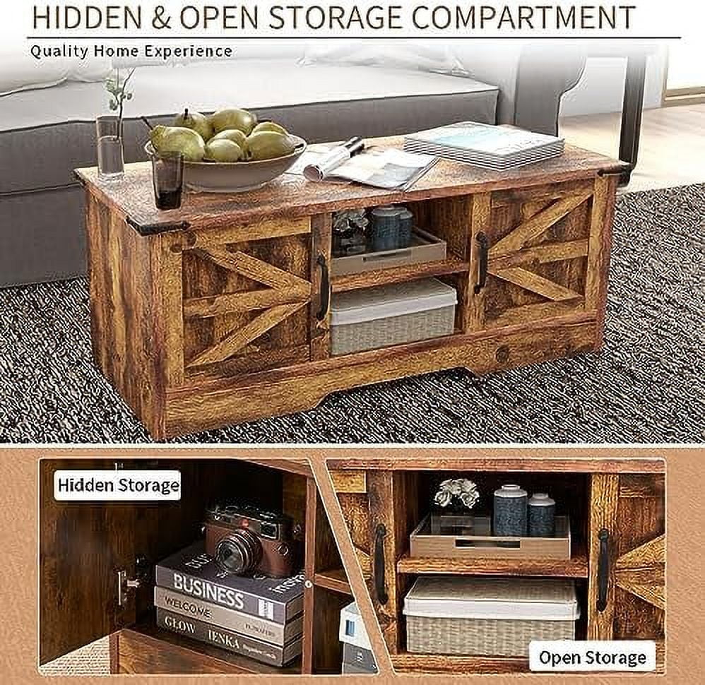 White Wooden Coffee Table with Barn Doors O9064