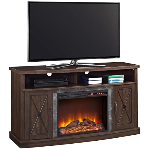 Espresso Fireplace TV Stand with Electric Fireplace Insert Heater R415