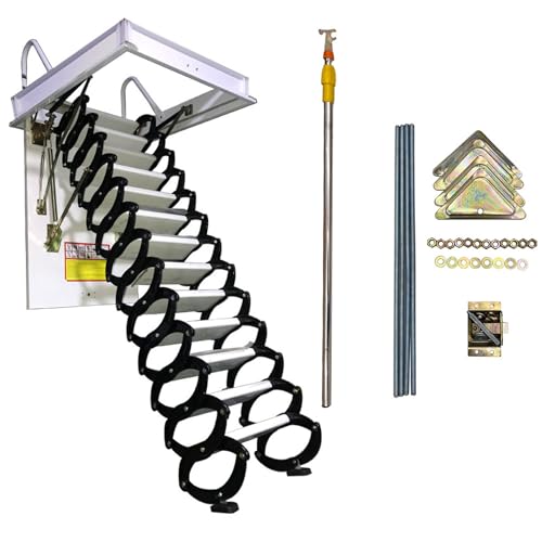 Attic Ladder 13 Steps Telescoping Folding Ladder, 31.5 x 35.4 Inch, 10.5 ft Height, 660lb Capacity S818