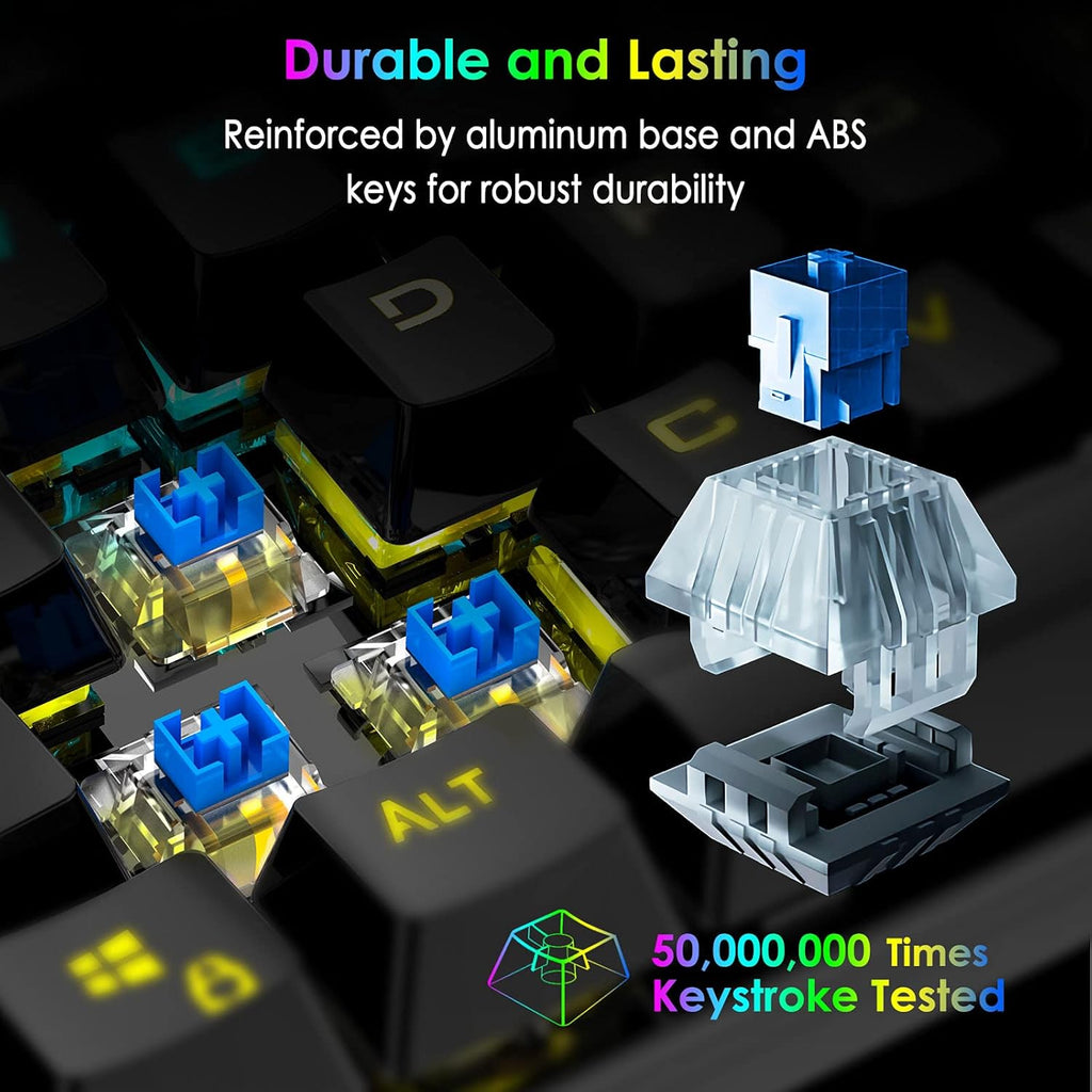 RGB Backlit 104 Keys Blue Switch Wired Mechanical Gaming Keyboard O196709