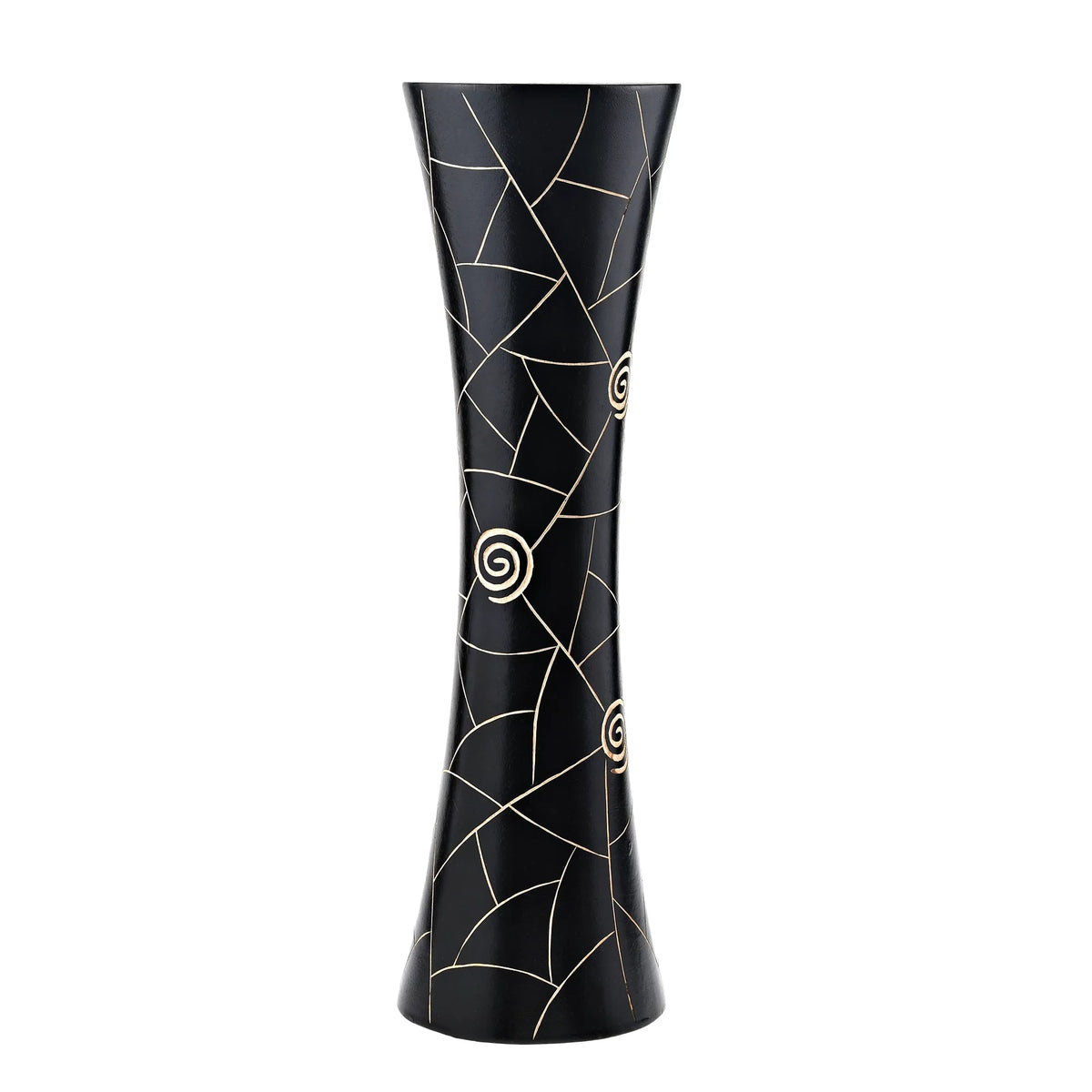 Black Golden Geometric Etch Natural Mango Tree Wood Concaving Vase Z3804