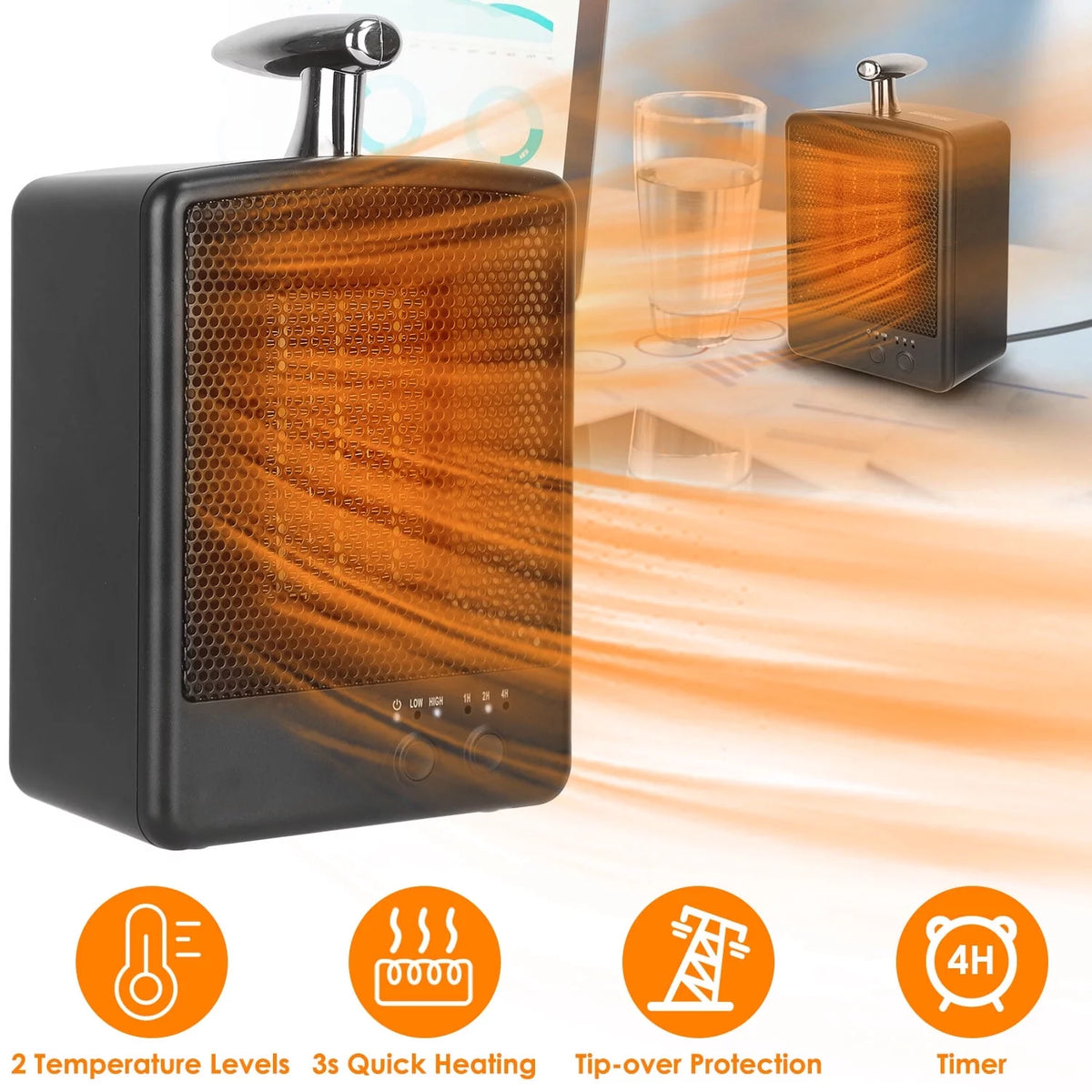 1000W Portable Ceramic Heater with Adjustable Temperature Timer R992