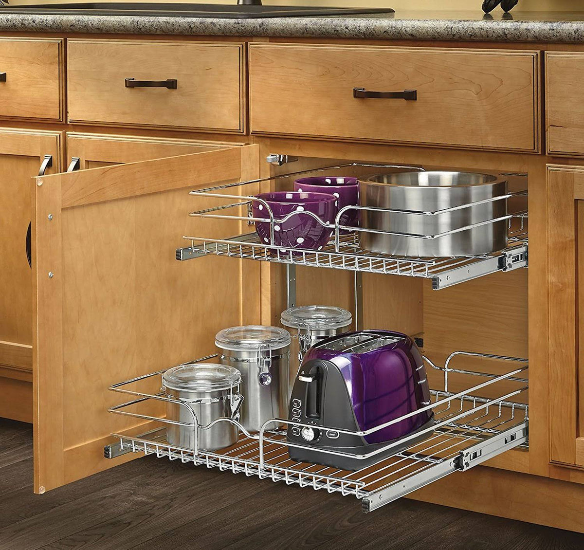 Two Tier Pull Out Base Cabinet Wire Basket Organizer M822