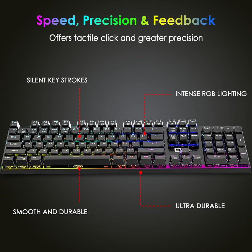 RGB Backlit 104 Keys Blue Switch Wired Mechanical Gaming Keyboard O196709