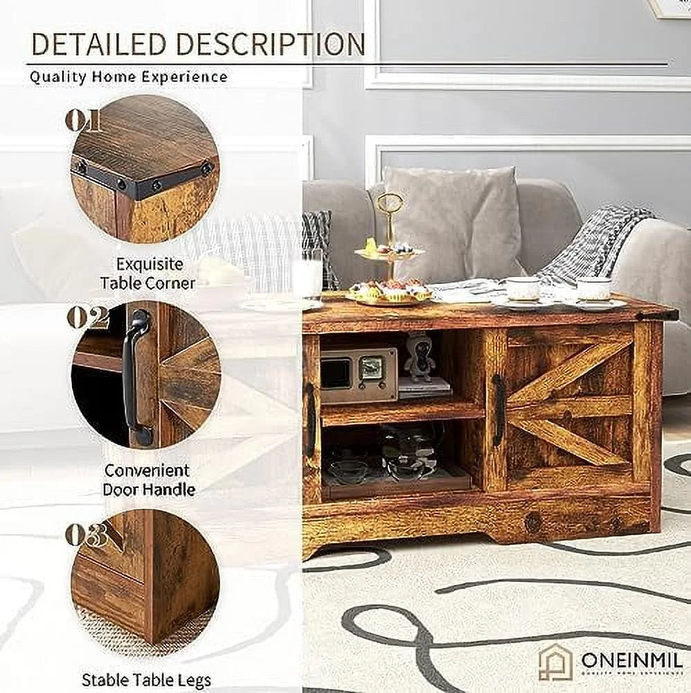 White Wooden Coffee Table with Barn Doors O9064