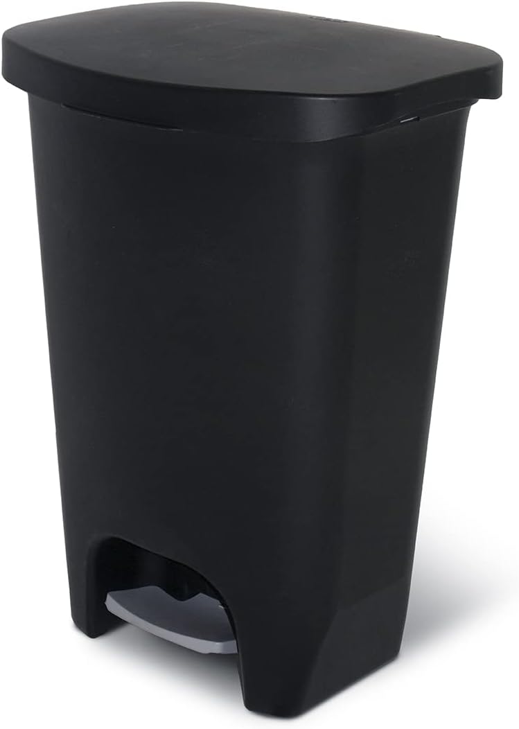 13 Gallon Plastic Trash Can with Lid, Matte Black I893