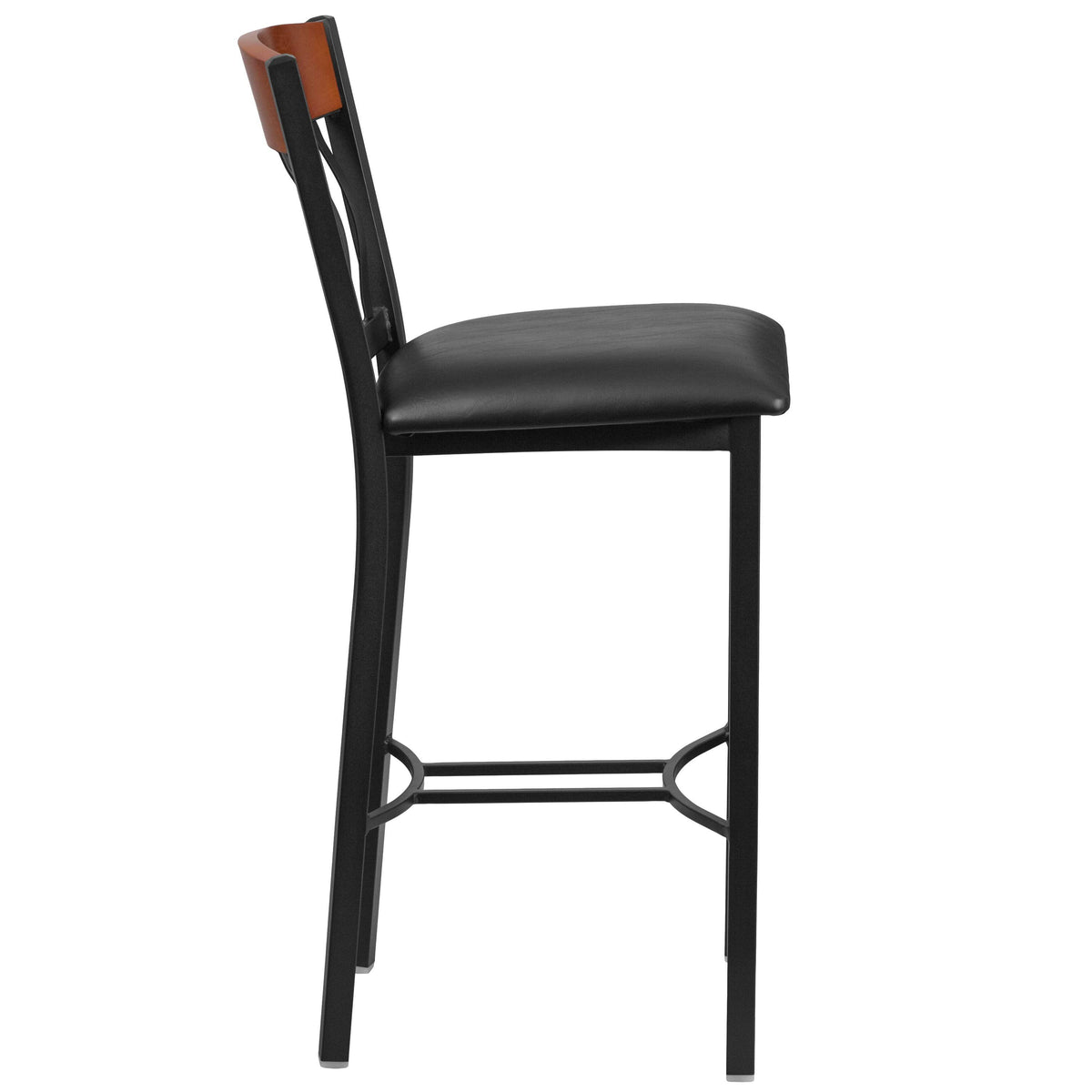 Black Metal Cherry Wood Barstool with Black Vinyl Seat R8291