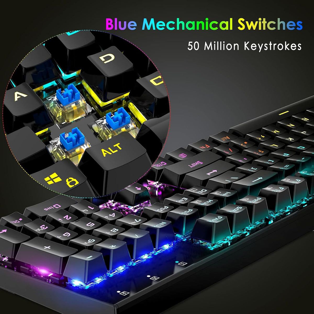 RGB Backlit 104 Keys Blue Switch Wired Mechanical Gaming Keyboard O196709