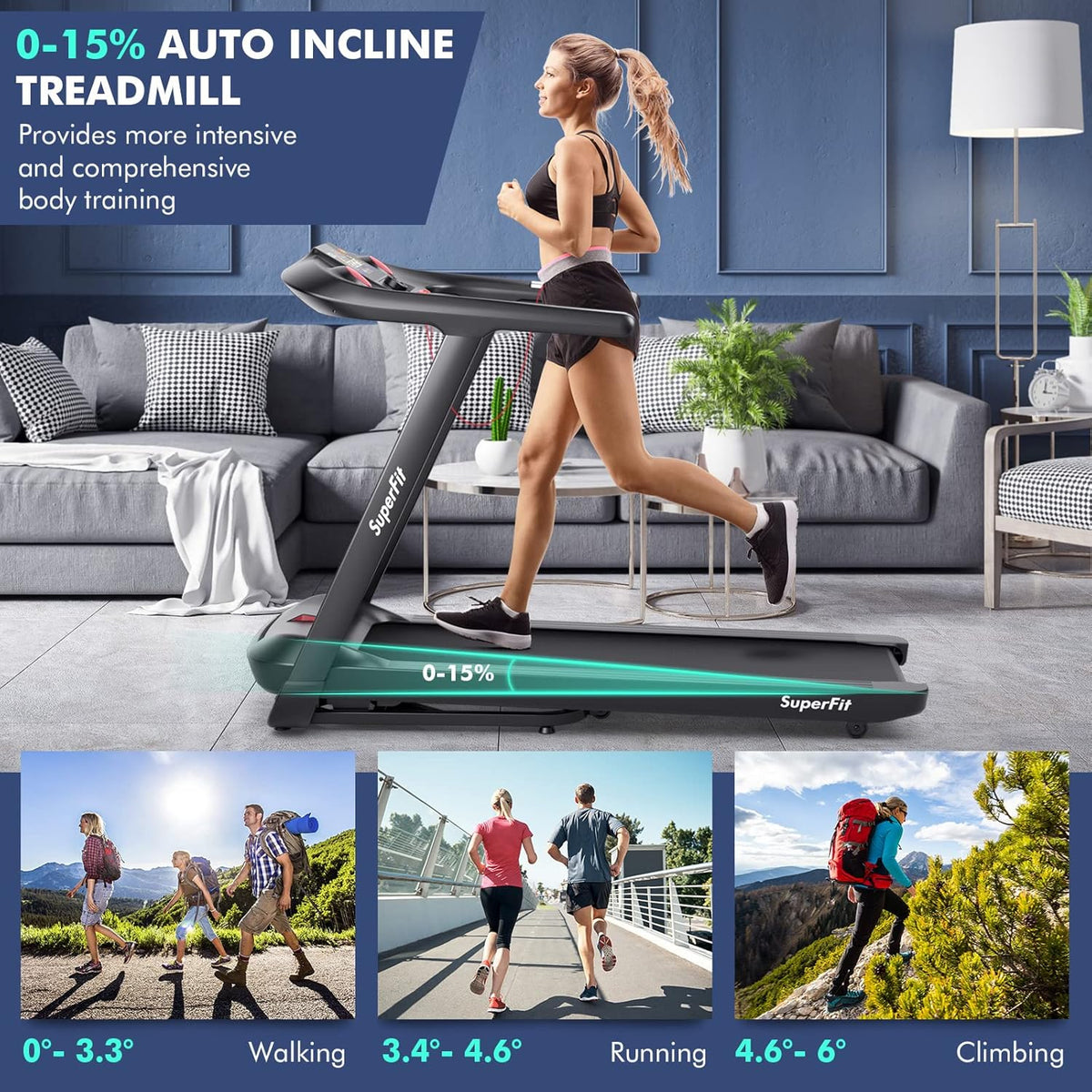 4.75HP Folding Treadmill with 15% Auto Incline D348080