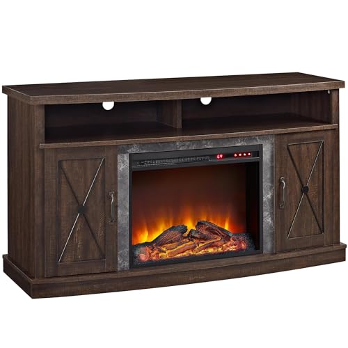 Espresso Fireplace TV Stand with Electric Fireplace Insert Heater R415