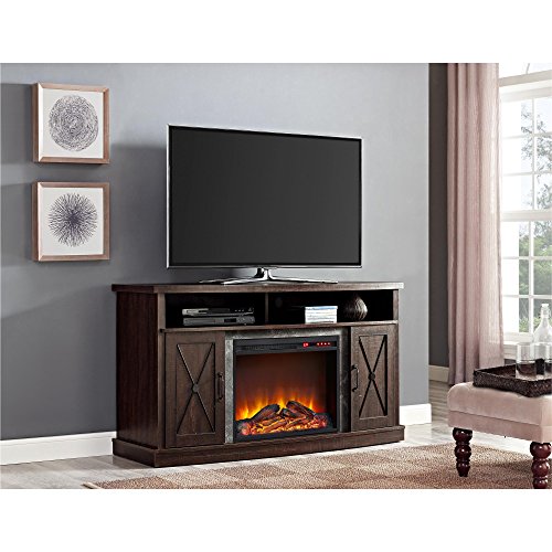 Espresso Fireplace TV Stand with Electric Fireplace Insert Heater R415