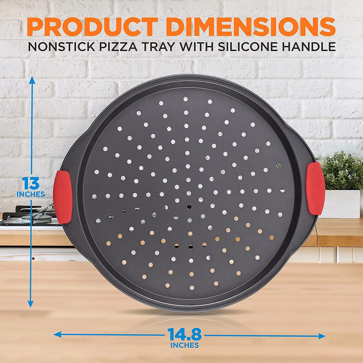 Non-Stick Round Steel Pizza Tray with Silicone Handle Q9199