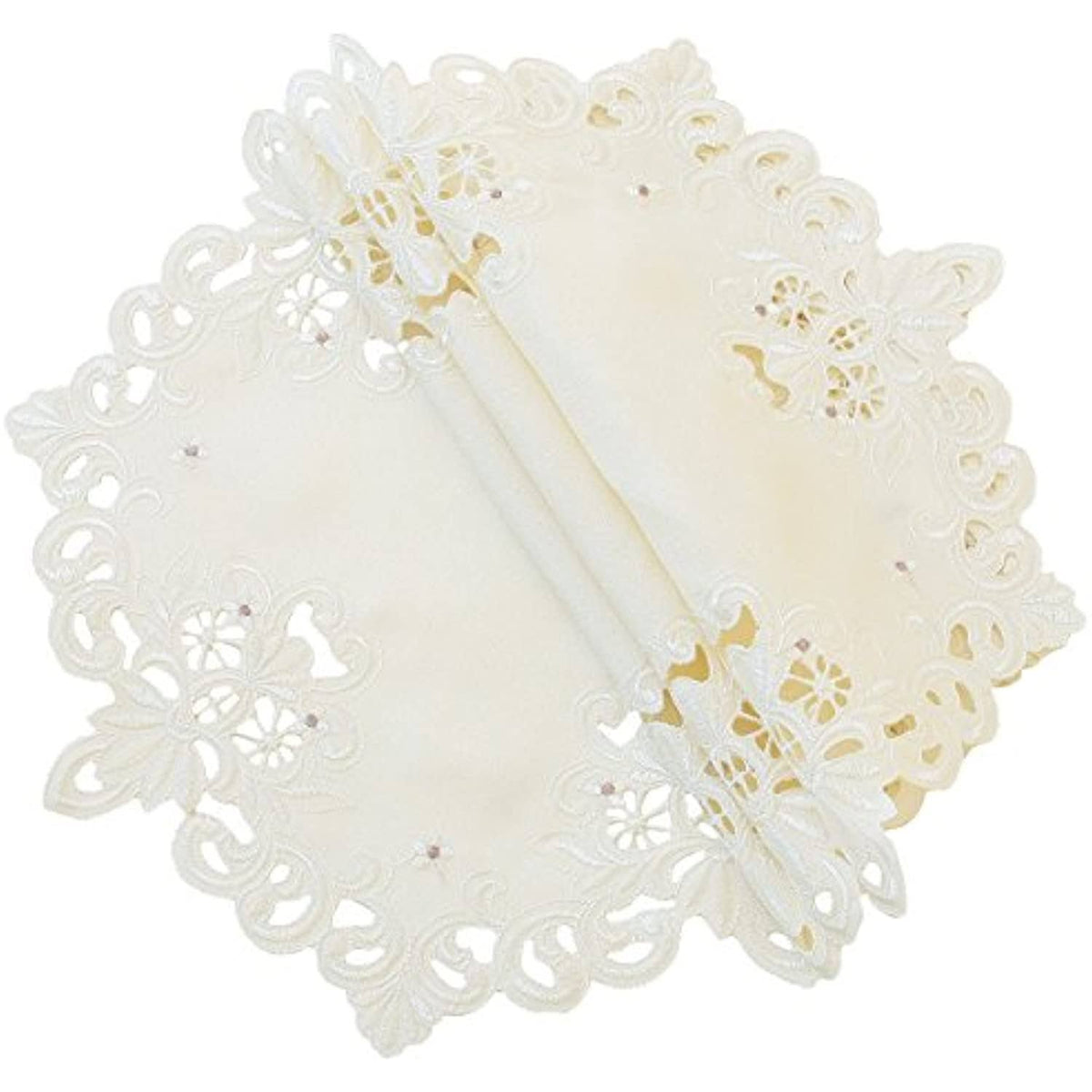 Ivory Lace Embroidered Round Doily Set of 4 B39981