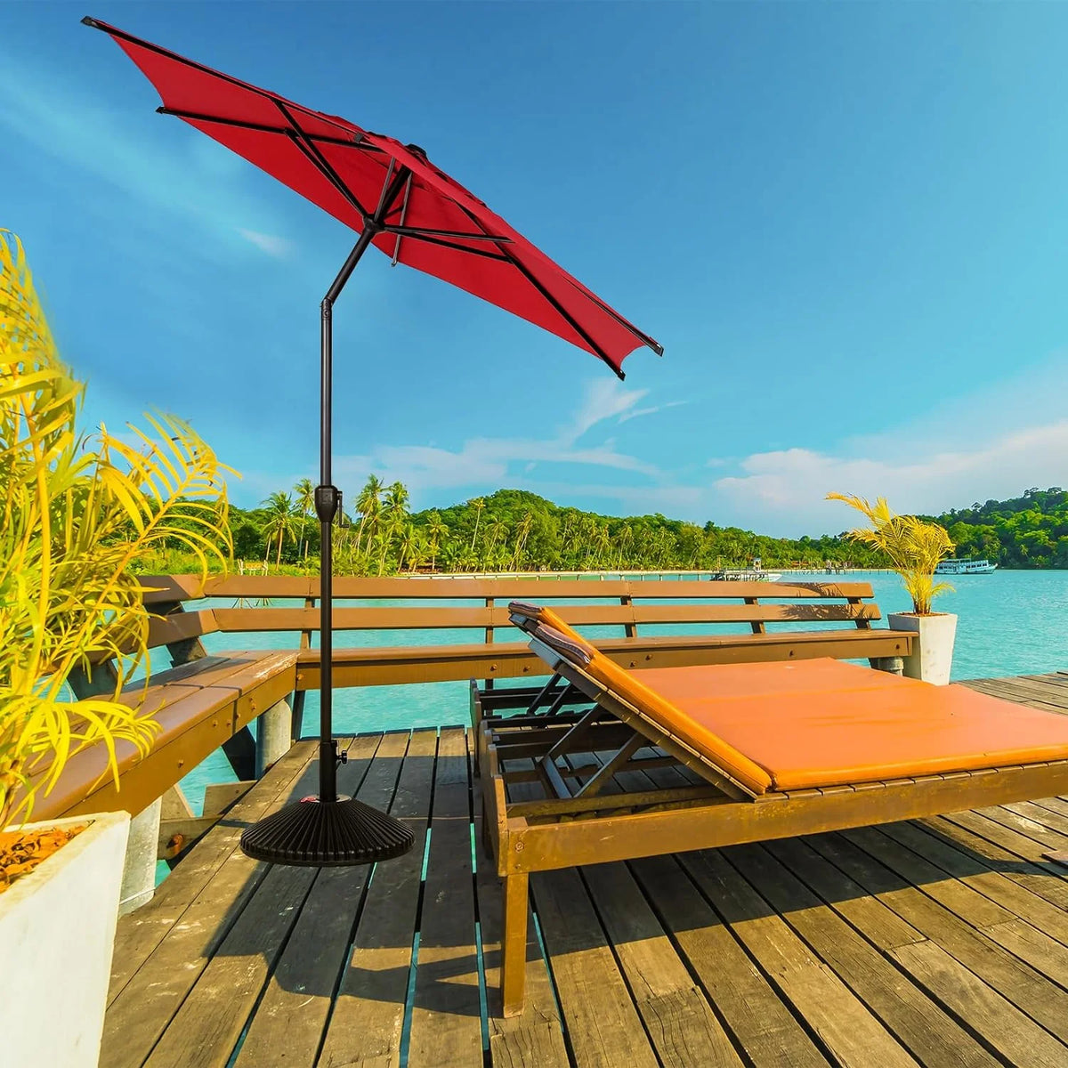 Red 7.5ft Outdoor Market Patio Umbrella with Push Button Tilt and Crank B5734