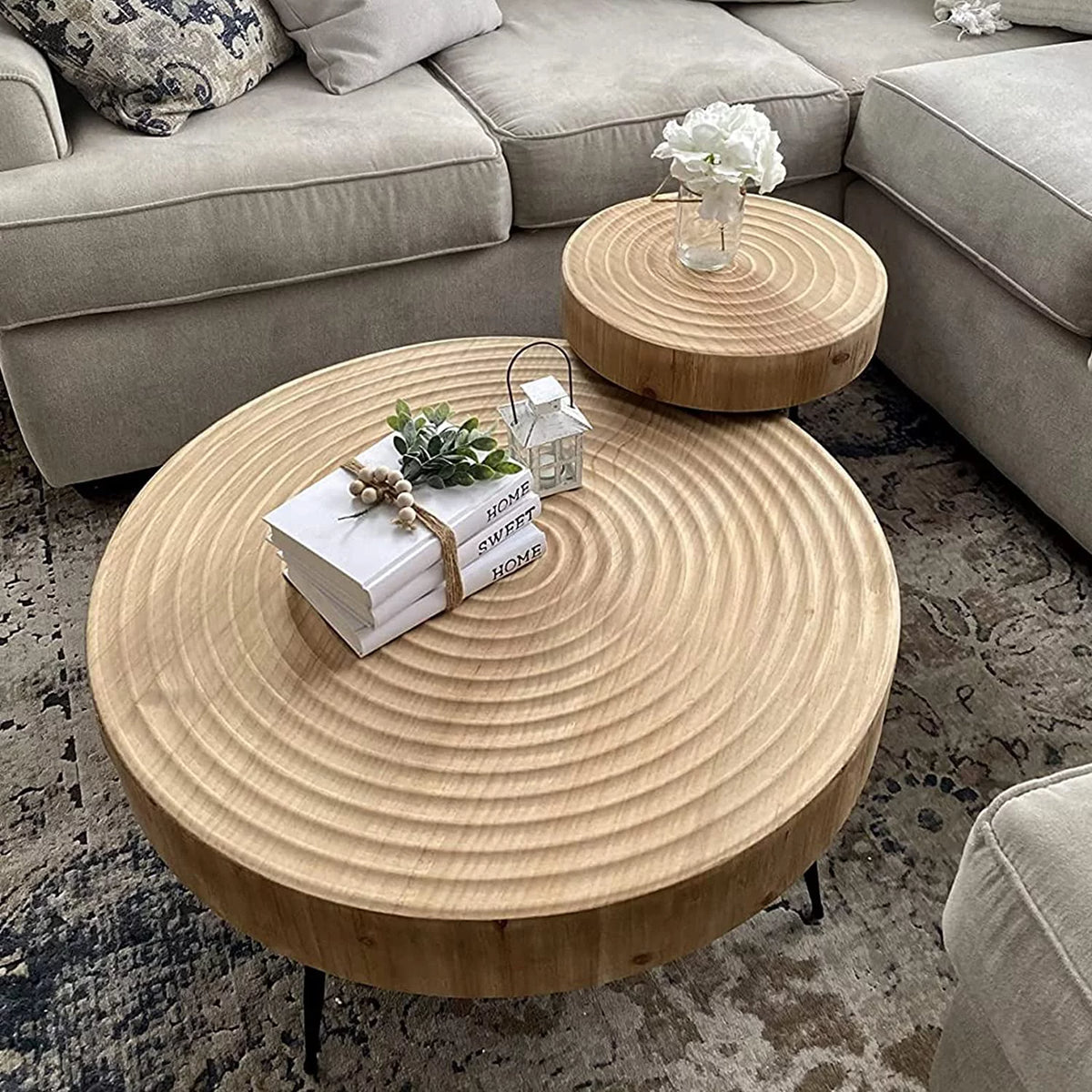 Round Wooden Coffee Table Set J196173