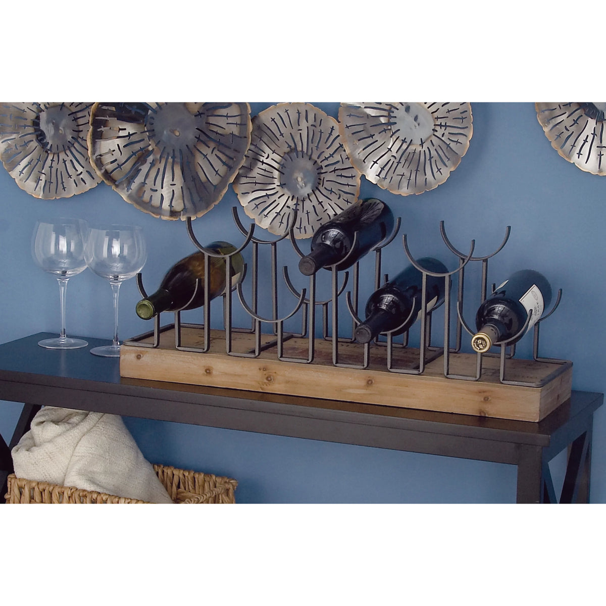 Brown Metal 7 Bottles Wine Rack F90745