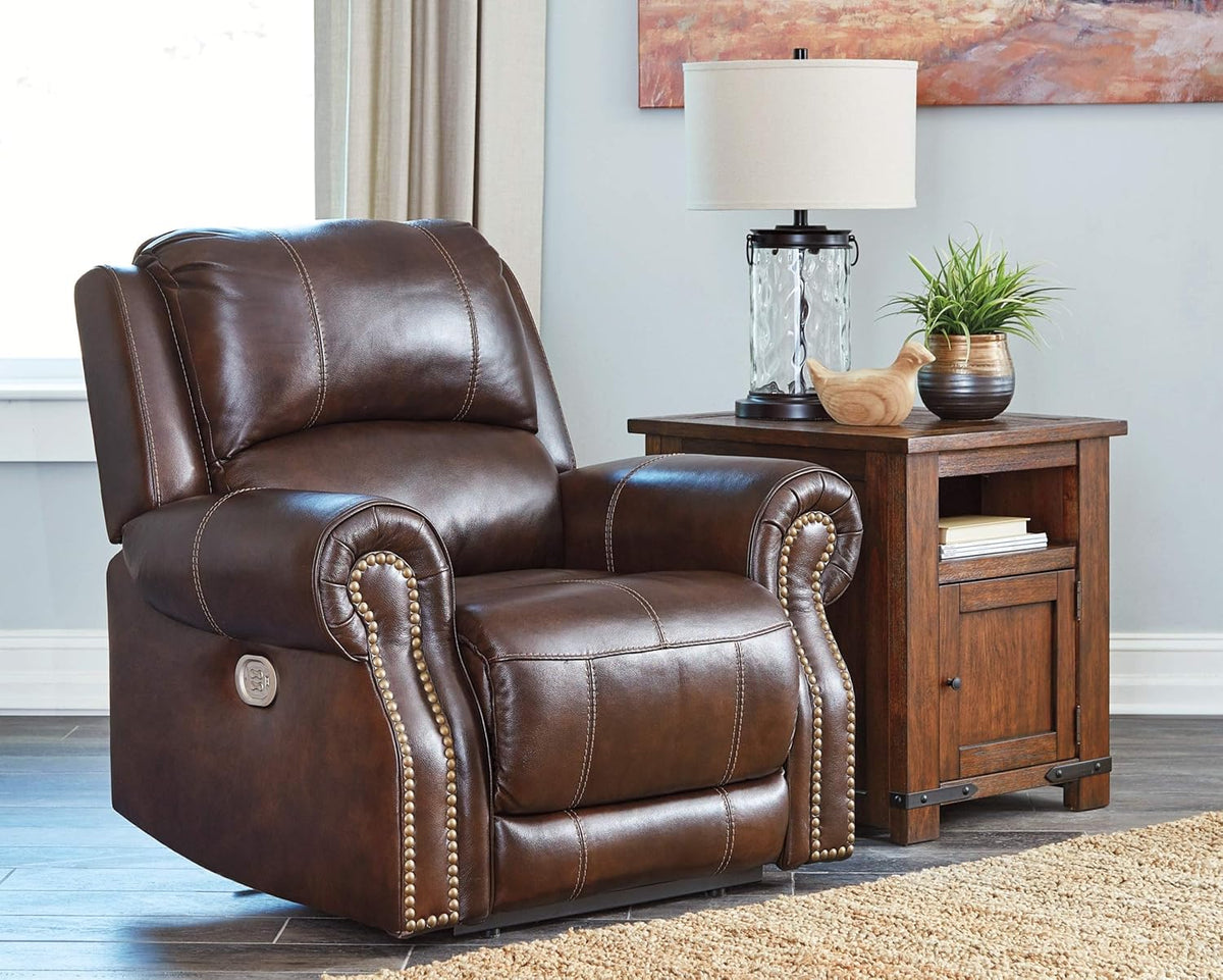 Brown Power Recliner with Adjustable Headrest O6760