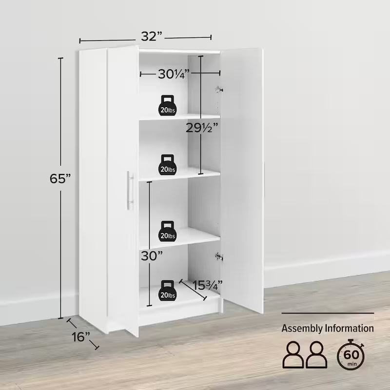 White Wood Freestanding Garage Cabinet D8703