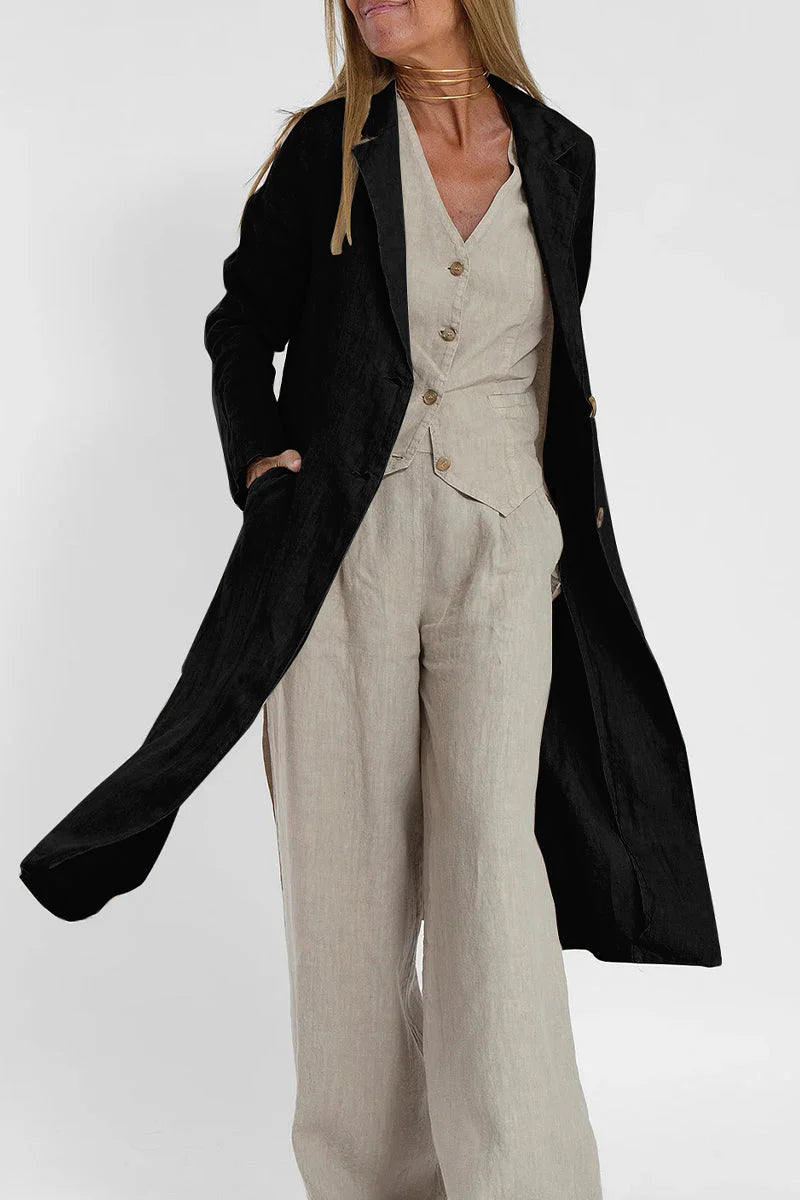 Solid Turn-back Collar Outerwear W6091