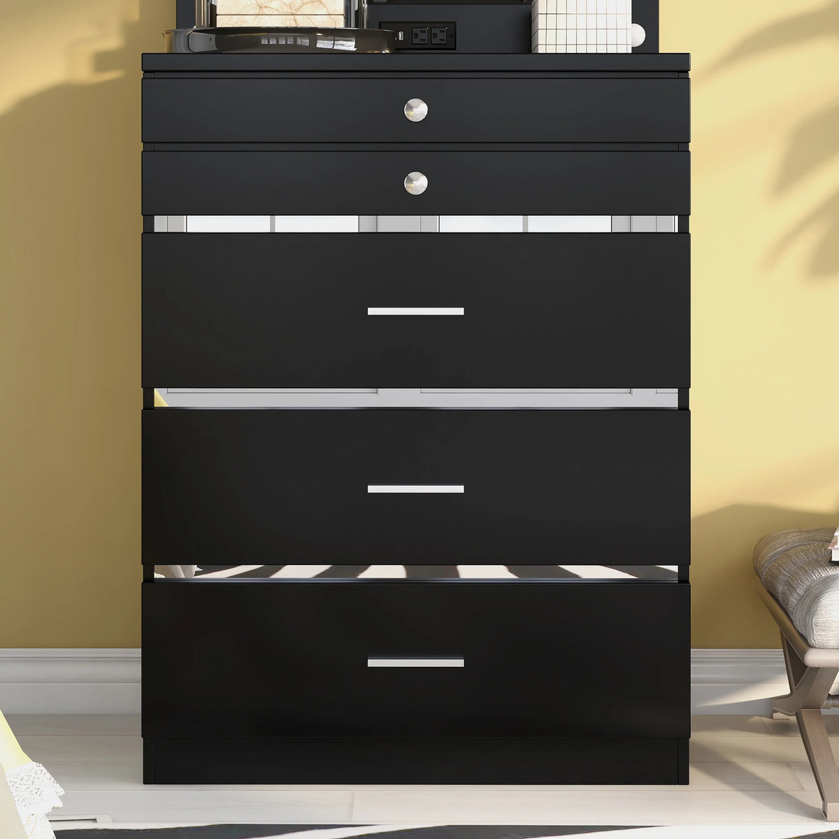 Black 5-Drawer Wood Vanity Chest S224