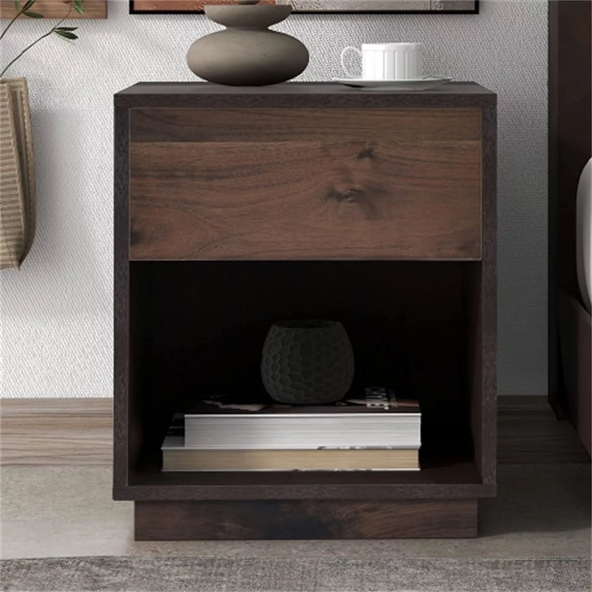 Mid-Century Modern Wooden Nightstand with One Drawer M78482