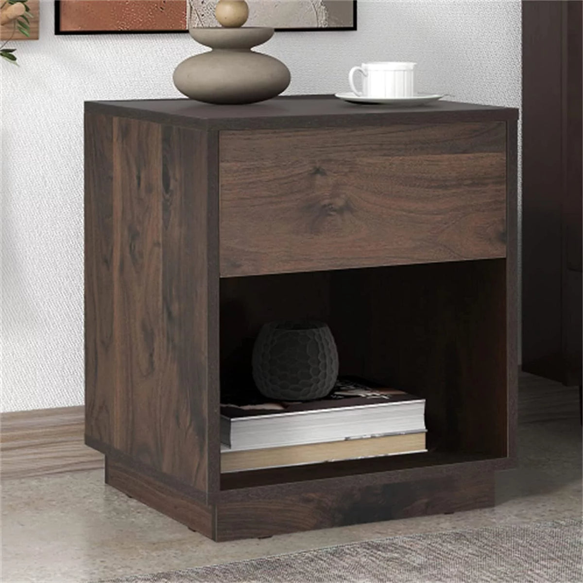 Mid-Century Modern Wooden Nightstand with One Drawer M78482