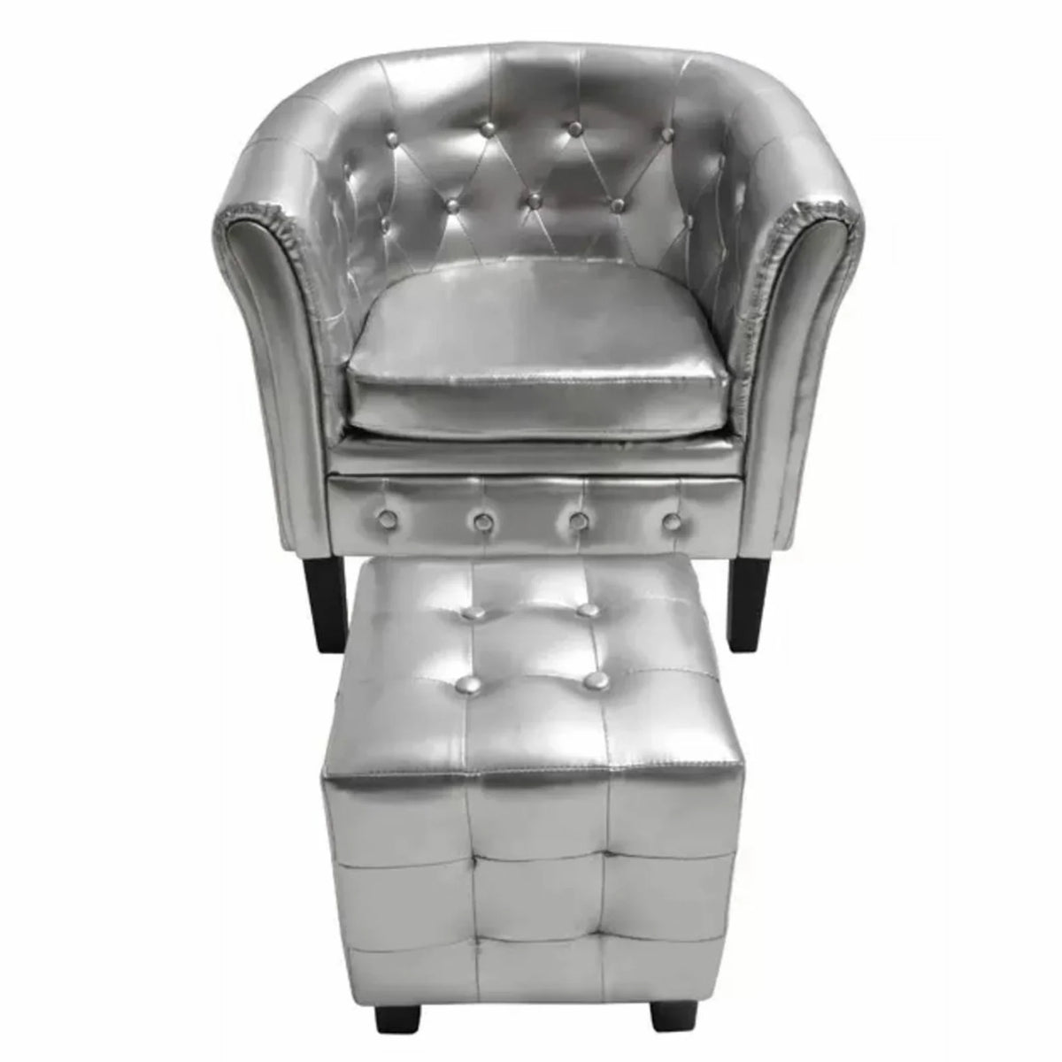Silver Faux Leather Tub Chair with Footstool I631