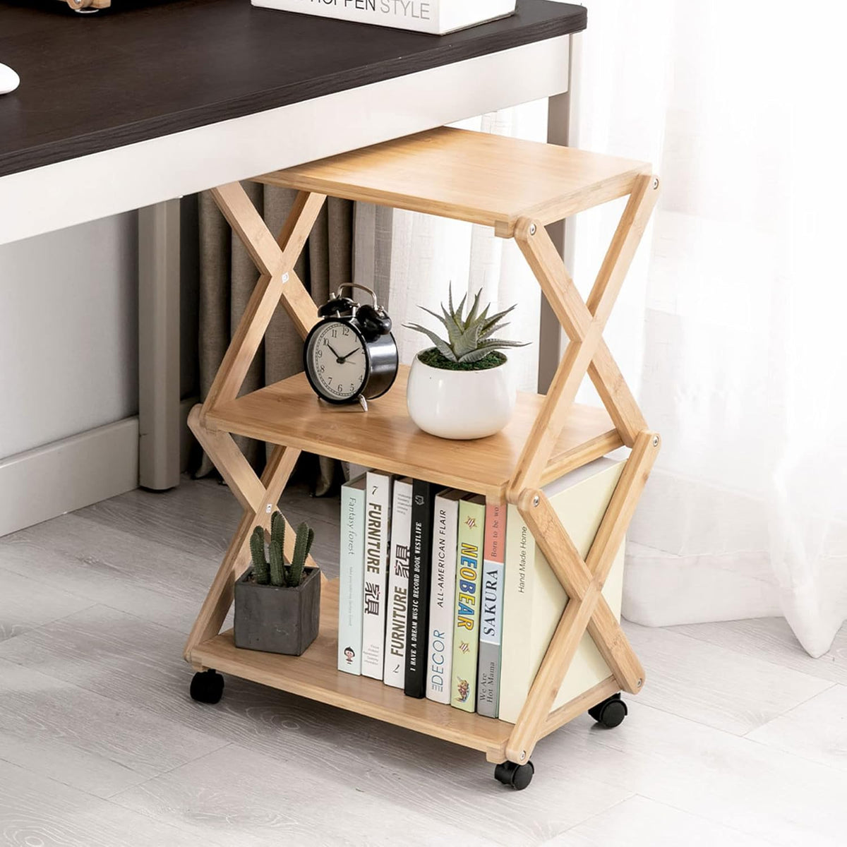 Bamboo 3-Tier Rolling Printer Cart with Storage J756957