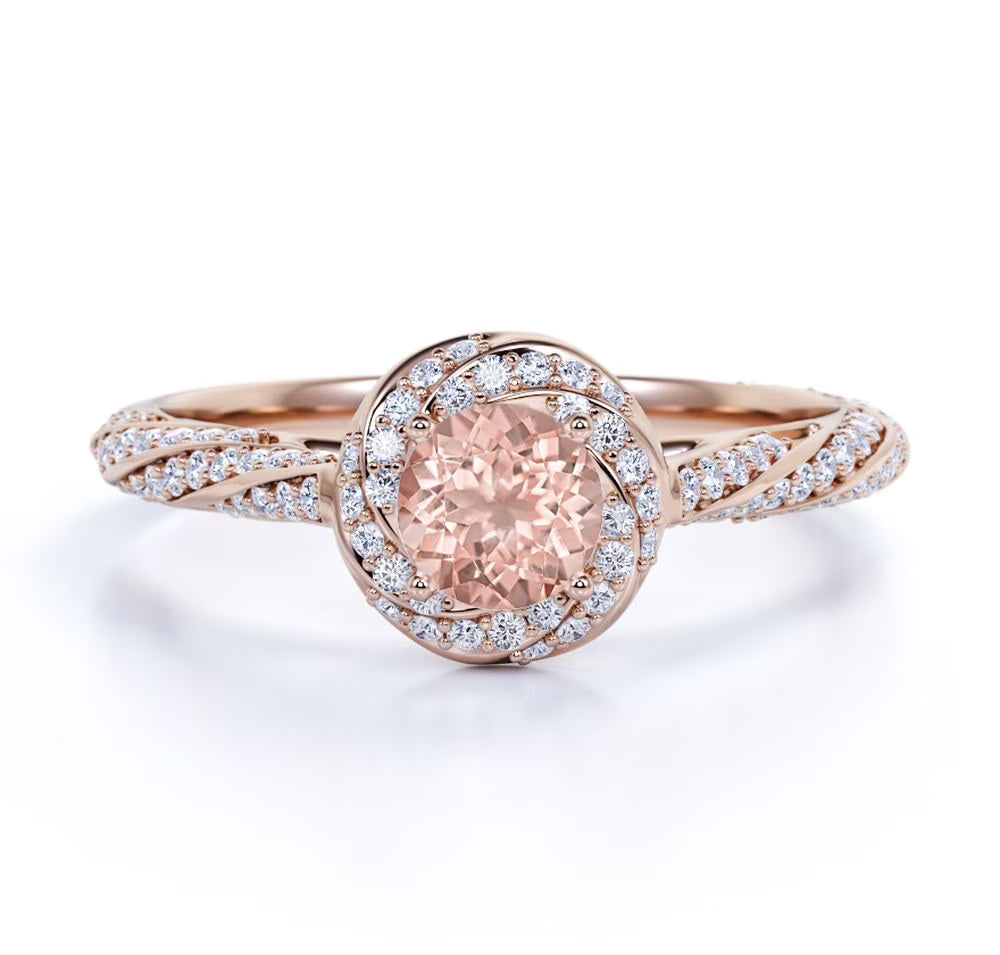 18K Rose Gold Plating over Silver Morganite and Moissanite Engagement Ring O477030