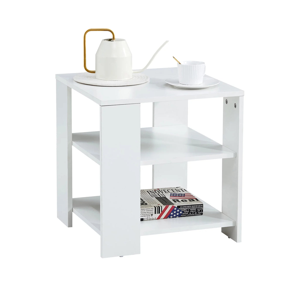 White 3-Tier Square Wood Side Table F413