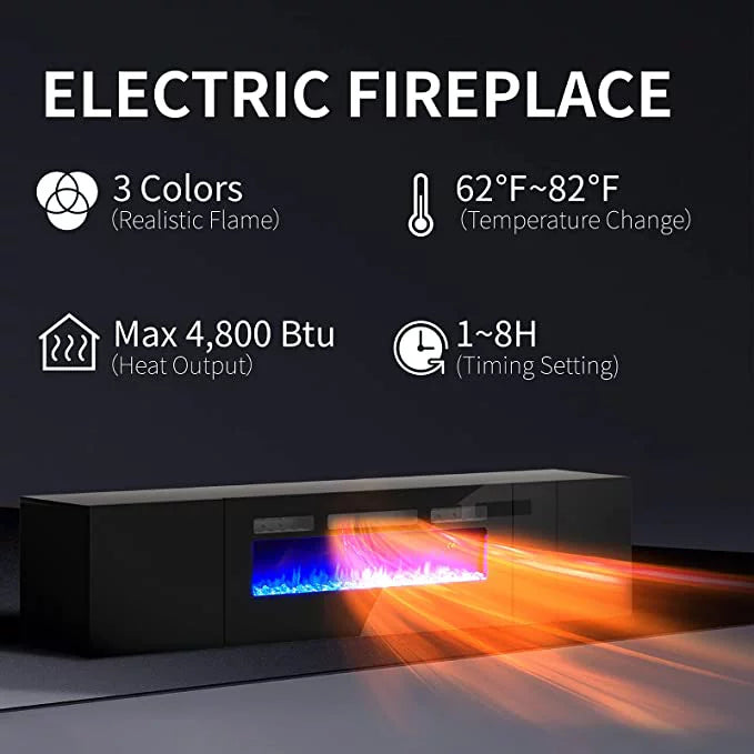 Black/White Floating Fireplace TV Stand with 2 Wall Cabinets D447