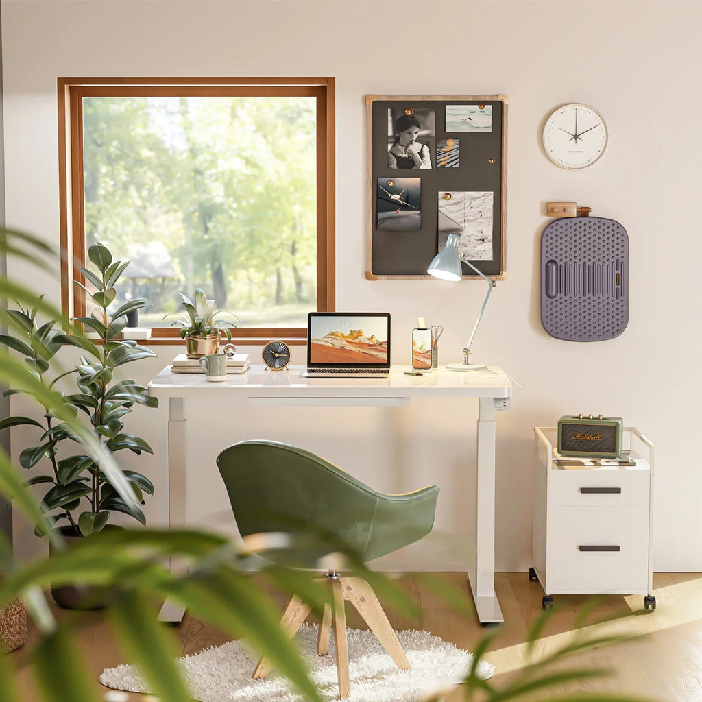 White Glass Tabletop Standing Desk V33496