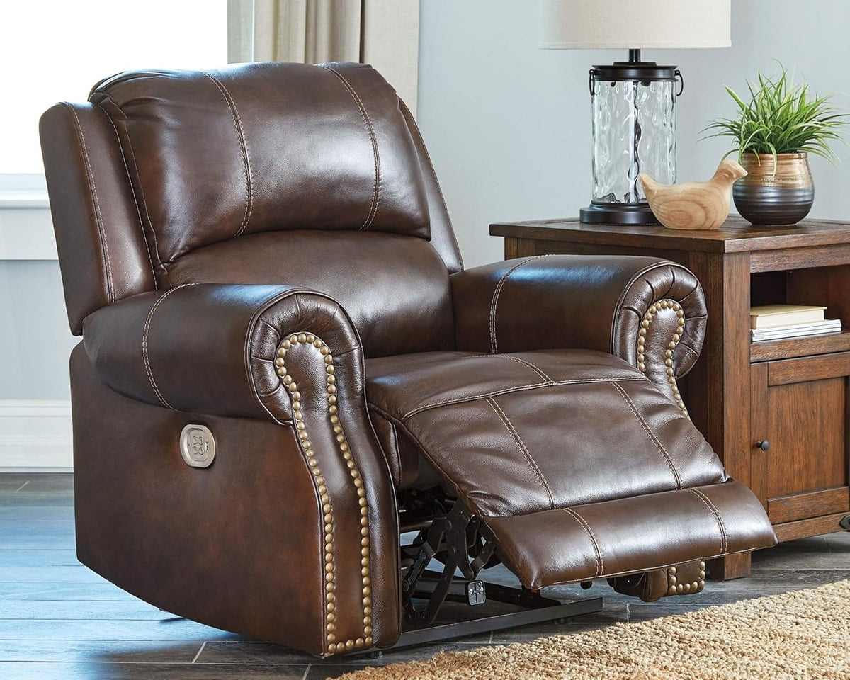 Brown Power Recliner with Adjustable Headrest O6760