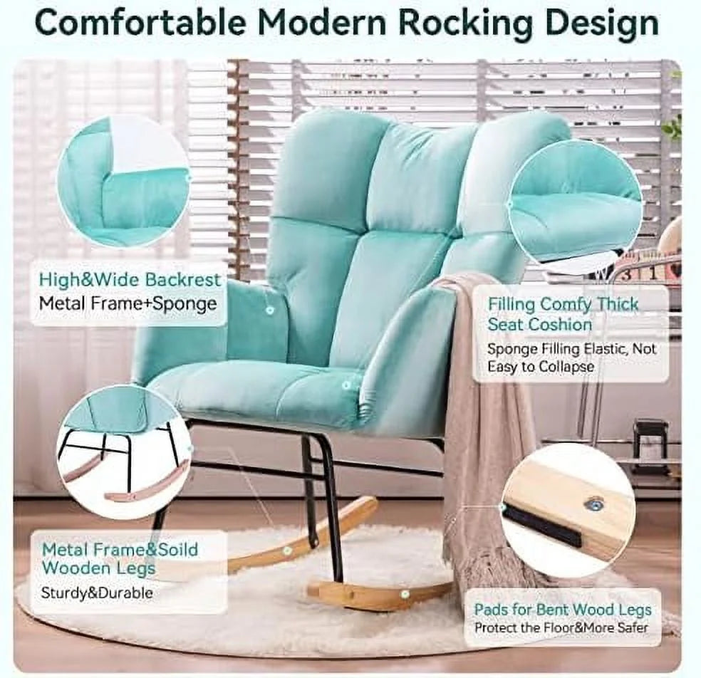 Teddy Fabric Rocking Chair with High Backrest and Armrest H98463