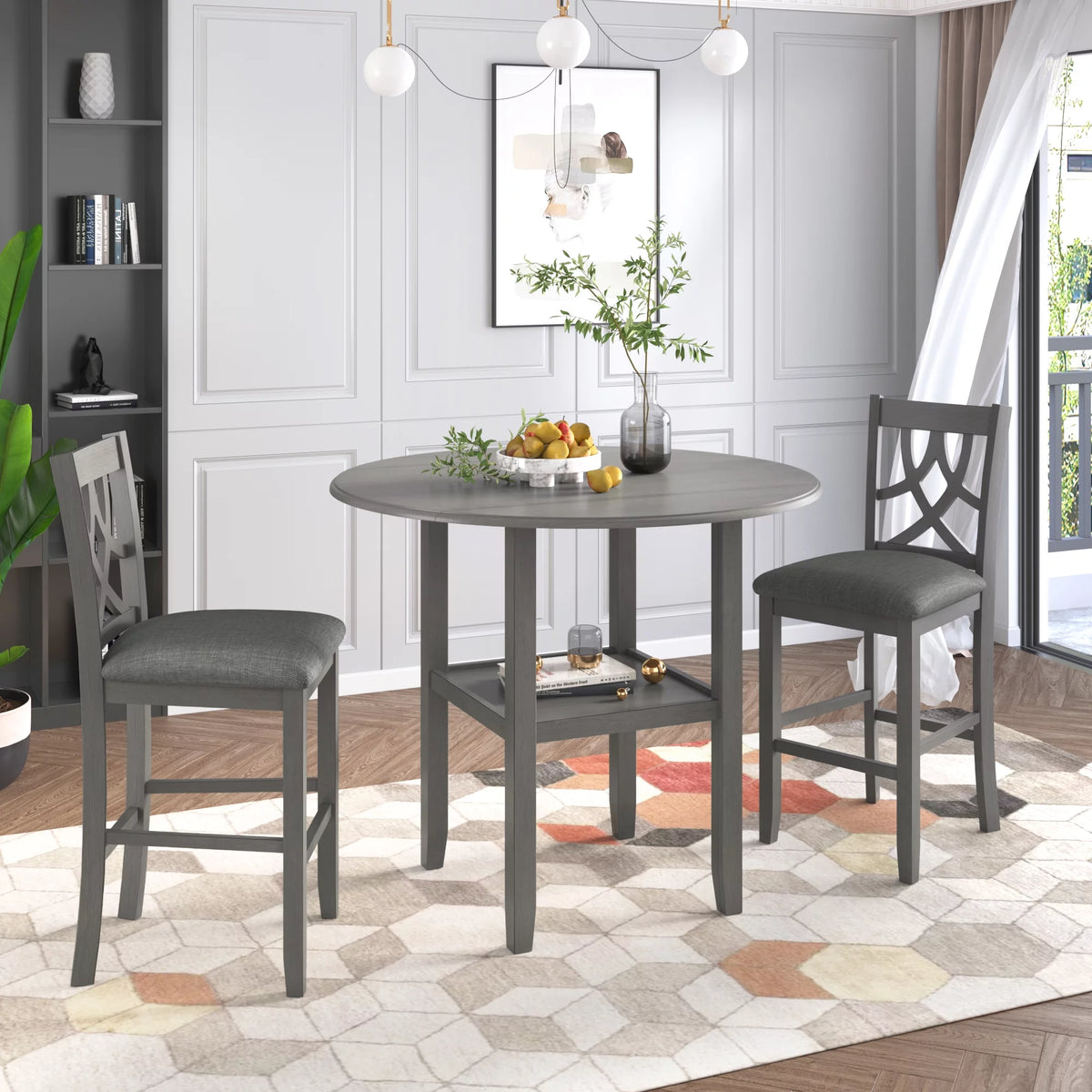 3-Piece Wooden Counter Height Dining Set with 2 Chairs P830