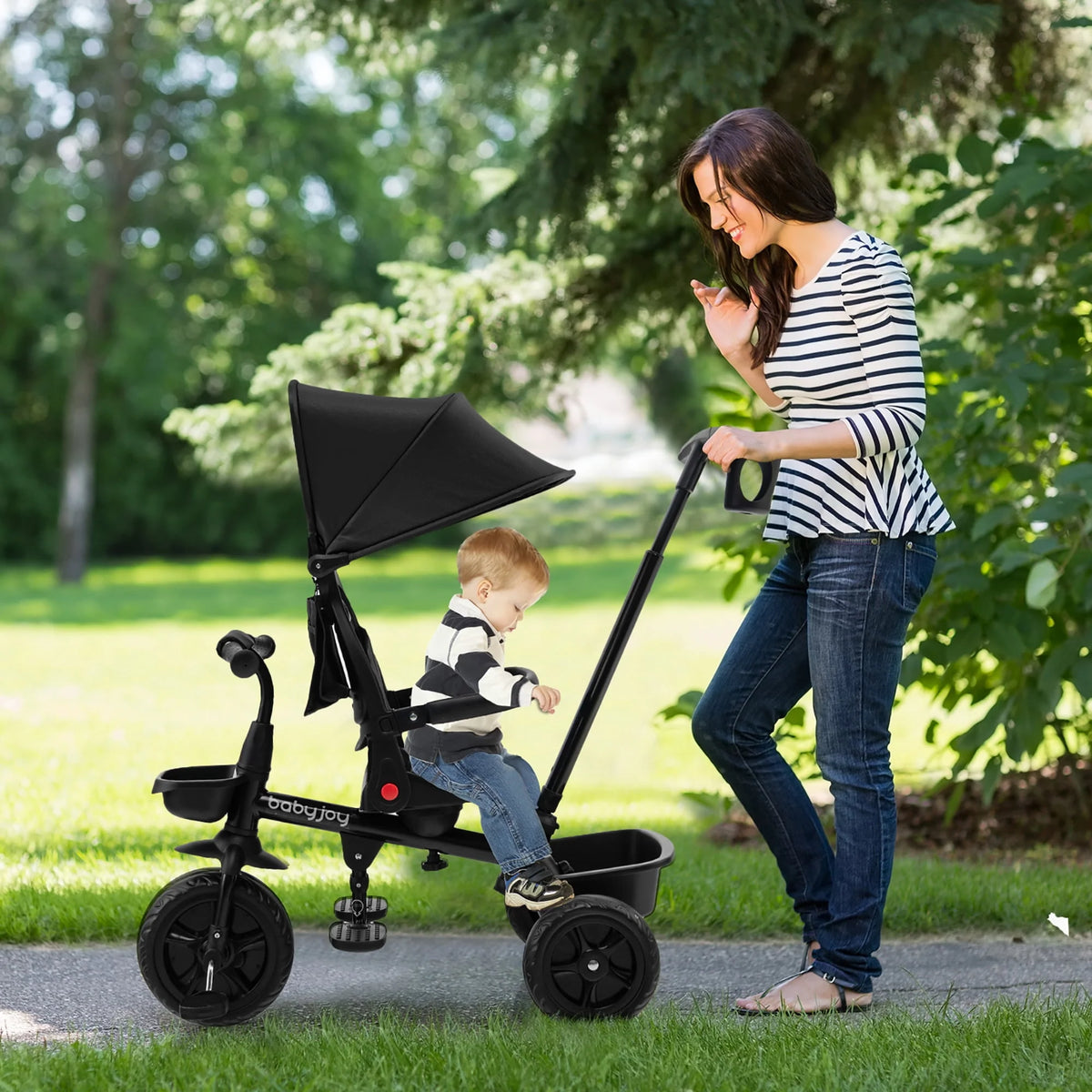 4-in-1 Toddler Tricycle with Adjustable Push Handle F853