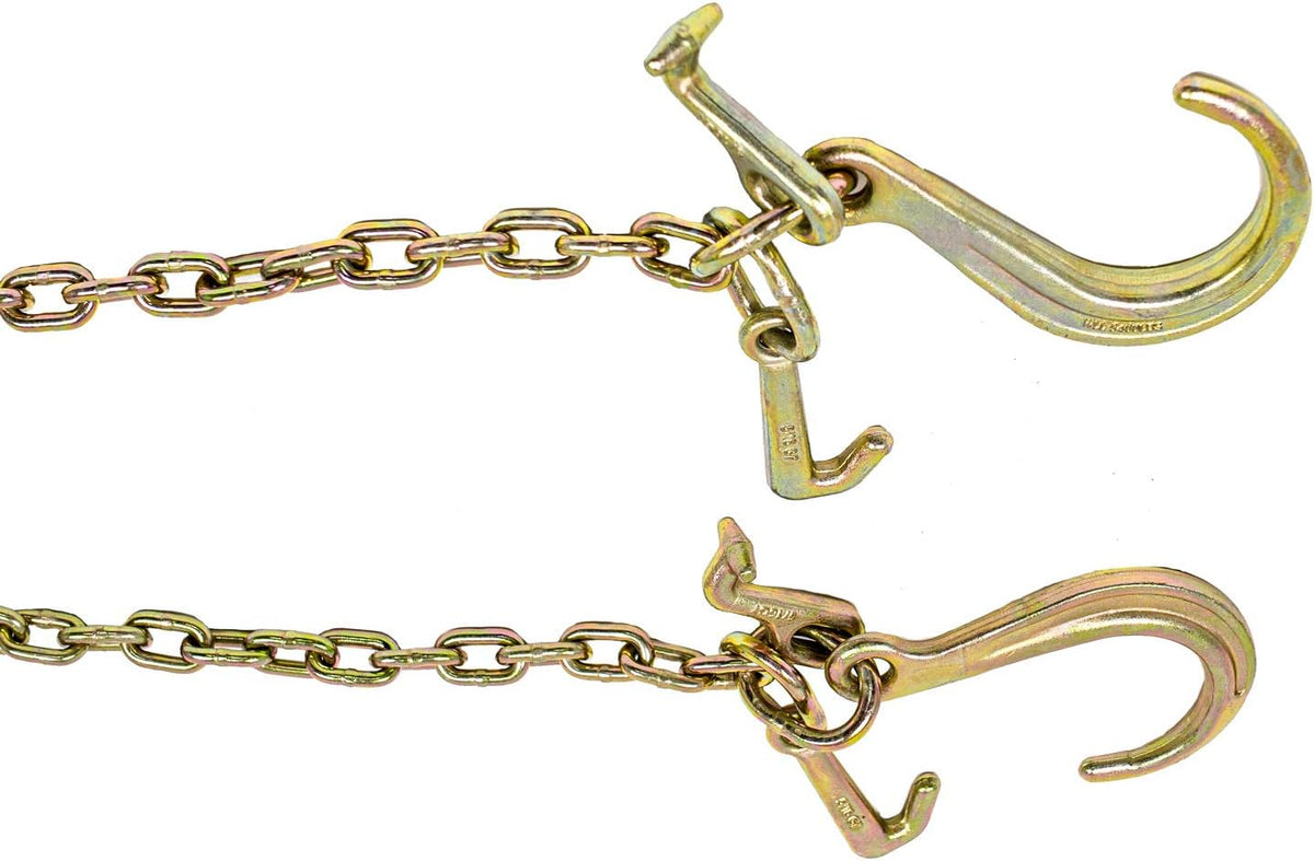 (2 Pack) 5/16'' x 3' G70 V-Chain Bridle with 8" Medium J Hooks, T-Hook & J-Hook with Grab Hooks 3' Legs 4700 lbs WLL O694295