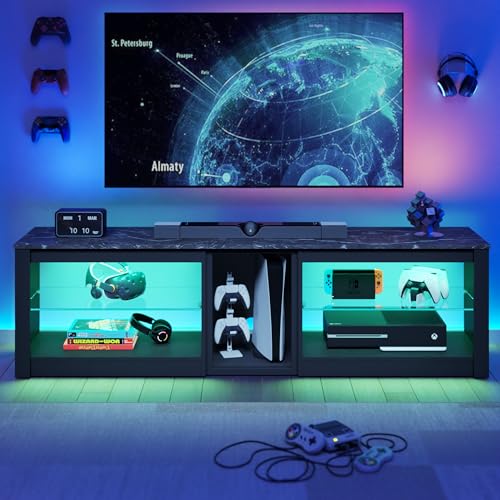 63'' Marble Black TV Stand with Glass Shelves N420