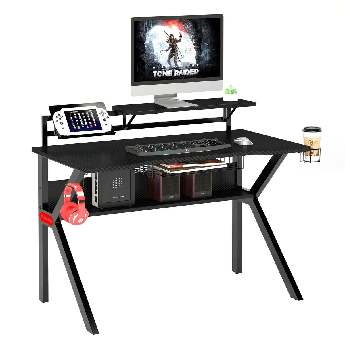 PVC Coated Ergonomic Metal Frame Gaming Desk with K Shape Legs, Black T608284