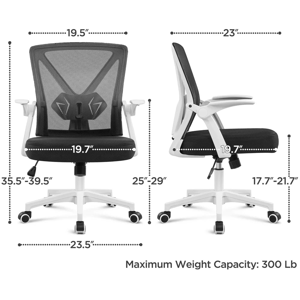 Adjustable Ergonomic Mesh Office Chair with Flip-up Armrests, White F974