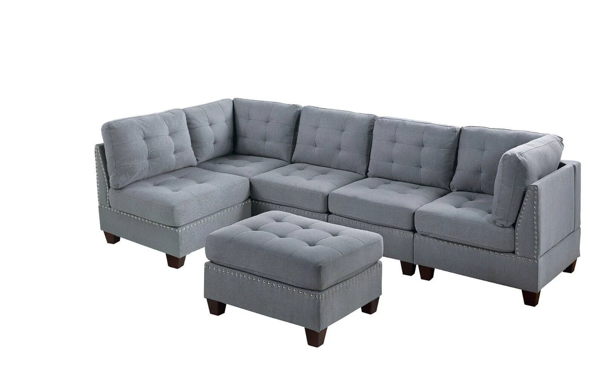 Gray Fabric 6pc L-Sectional Sofa Set W811