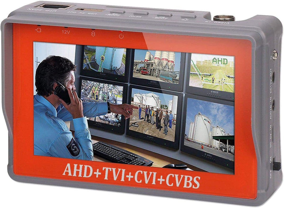 4 in 1 CCTV Tester for 1080P/5.0 Megapixel AHD, TVI, CVI, CVBS Security Camera, 4.3 inch LCD Monitor, 12V 1A DC Power Out, PTZ/Audio Tester T7635
